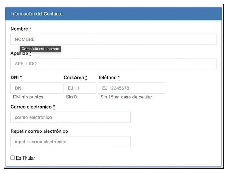 Paso 2 para sacar turno de la VTV en San Andres de Giles: información del contacto